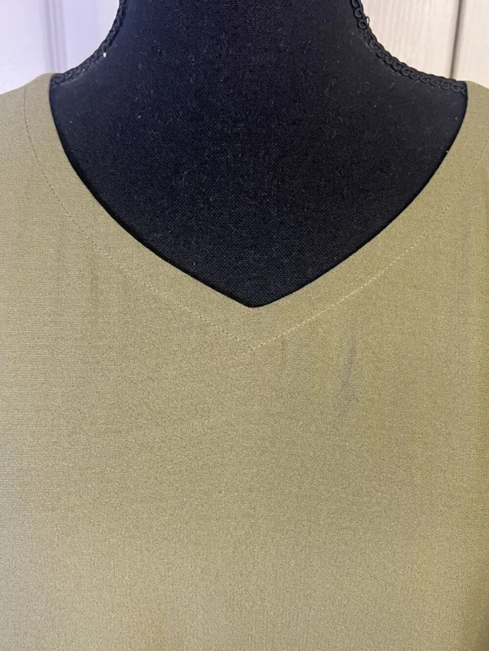 EILEEN FISHER Silk Georgette Crepe green Vneck Tunic Sz S Pockets Dolman Cap - Picture 3 of 8